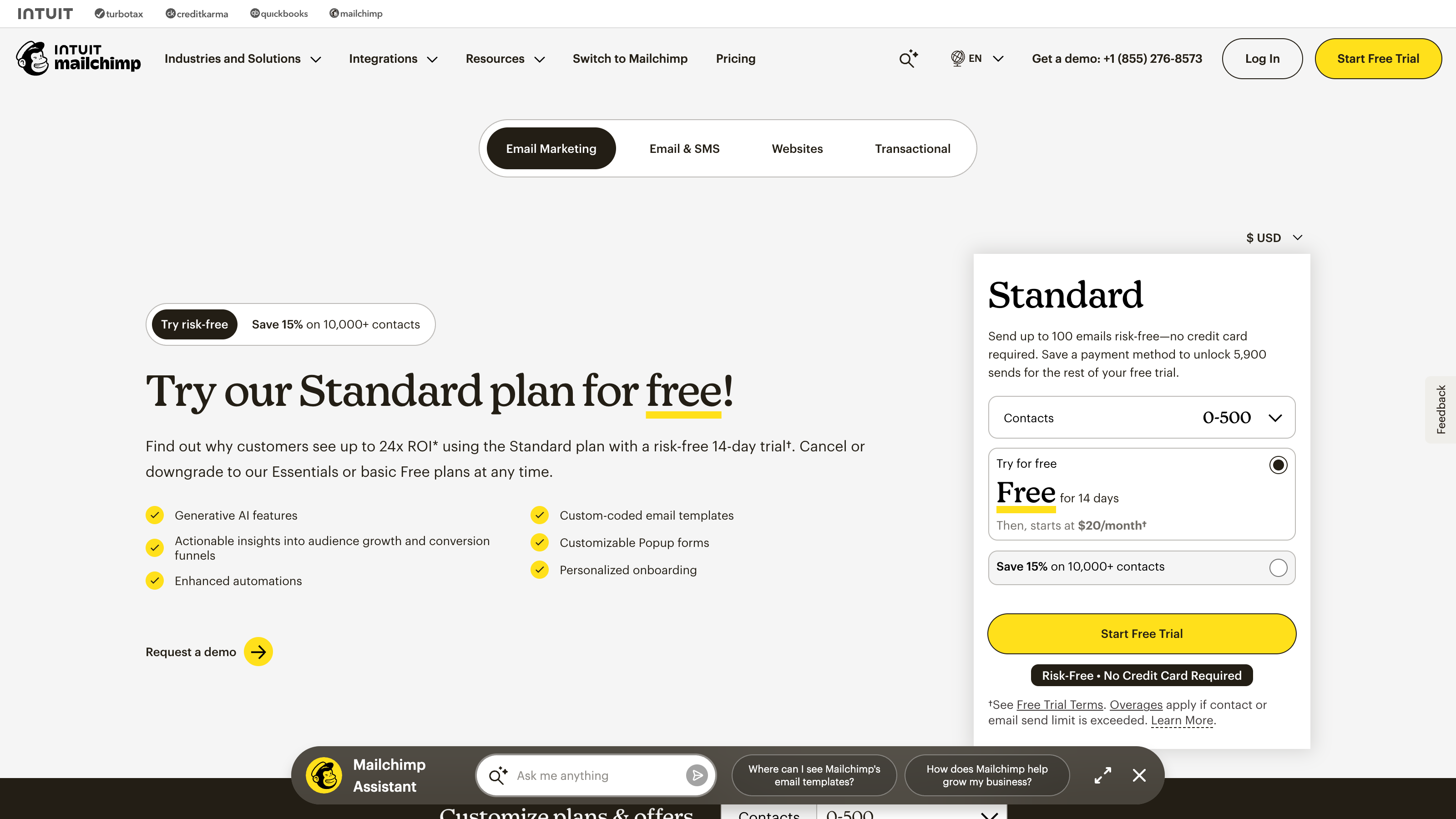 Mailchimp product page